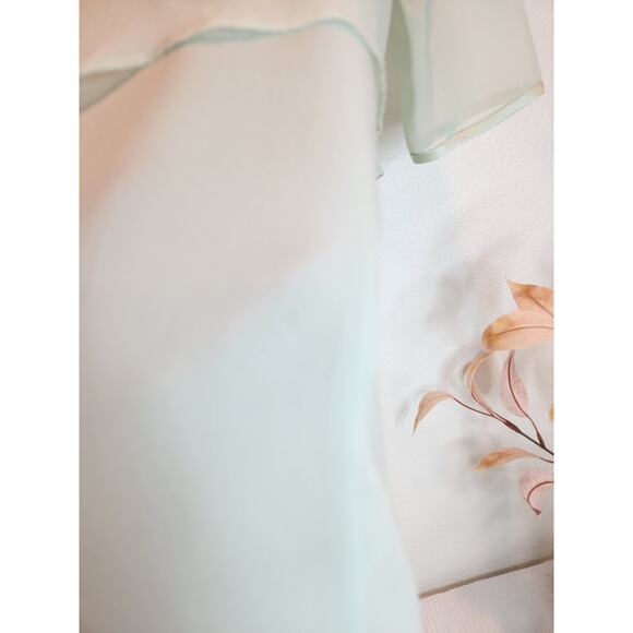 Kay Unger Evening 100% Silk Layered Dress 16 Mint Green Long Sleeve - Picture 7 of 7